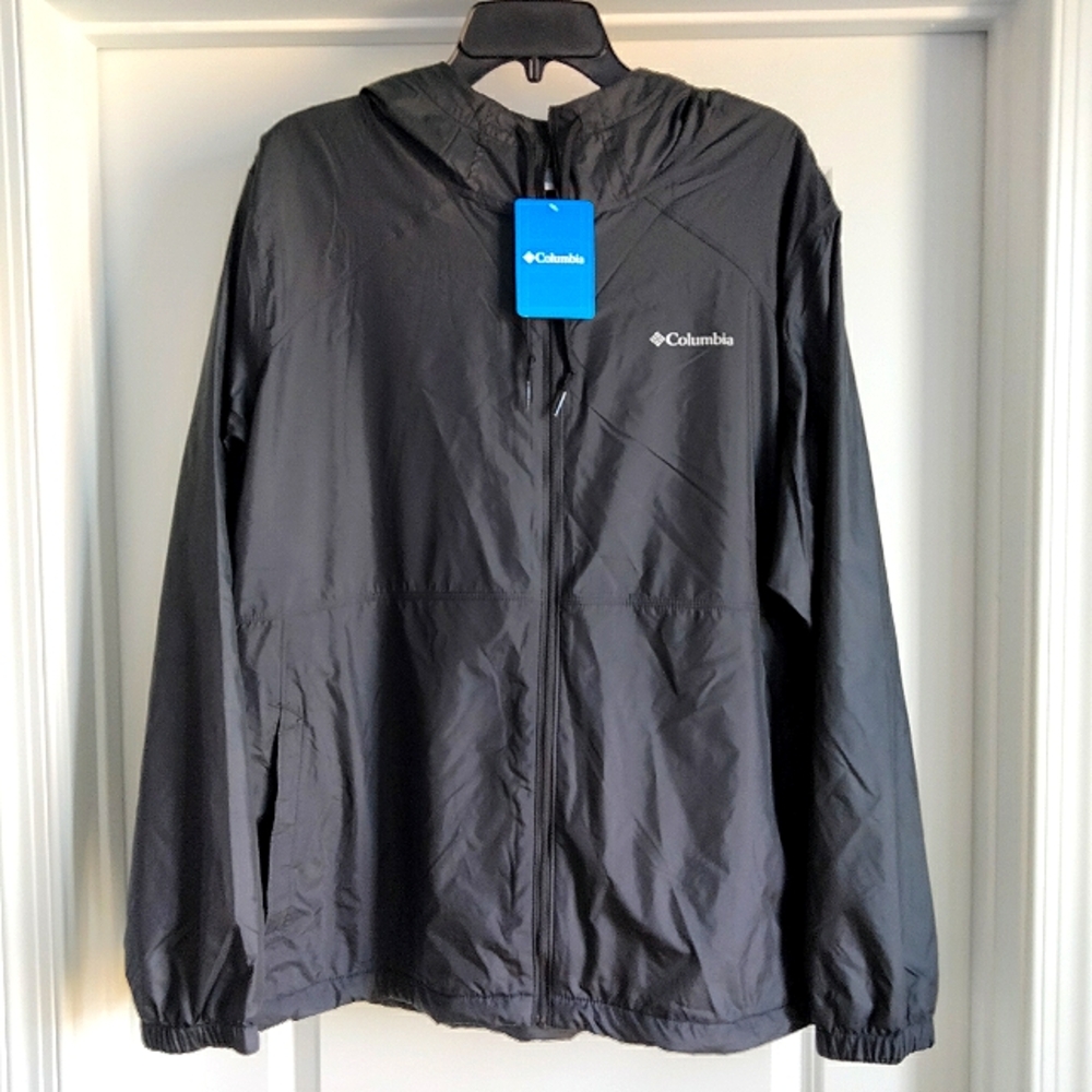 NWT 2X Columbia Center Ridge Lined Windbreaker Hooded Rain Jacket Black LIKE NEW